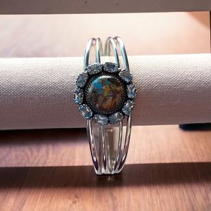 Gorgeous Aquamarine & Turquoise Sterling Silver Bangle Bracelet